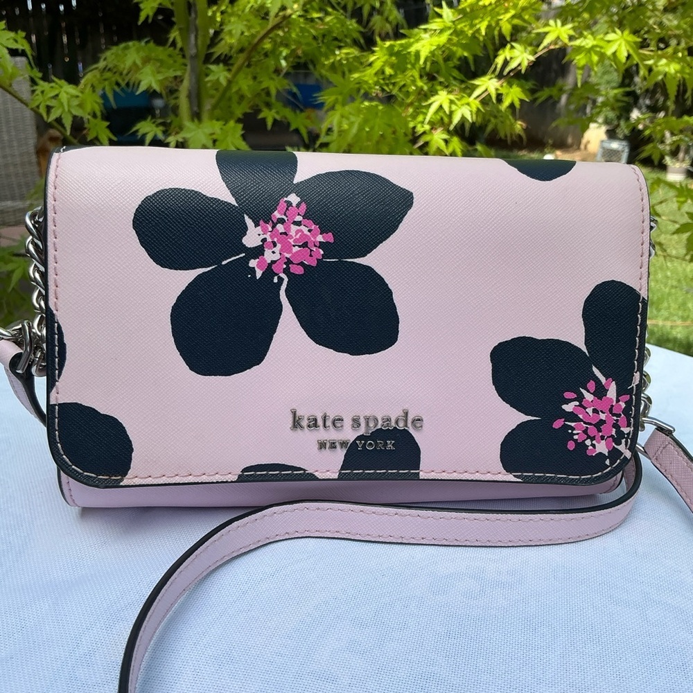 kate spade Pink Floral Small Crossbody with Navy Blue Blooms